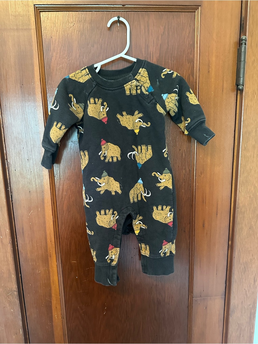 Hanna Andersson Black One-Piece Bodysuit with Yellow Mammoth Print